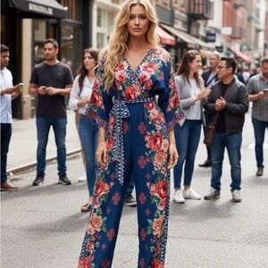 Flying Tomato Navy Floral Jumpsuit